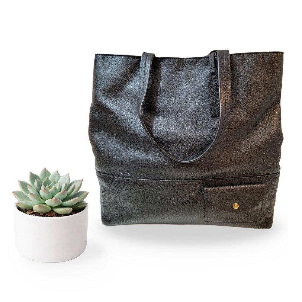 J.CREW All Day Leather Tote Shoulder Bag Gold Hardware Black